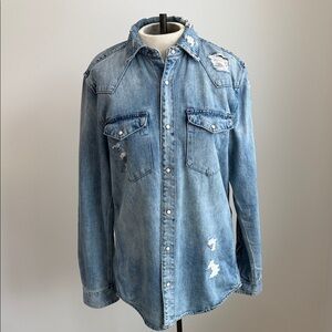 Blank NYC Relaxed Oversized Fit Denim Snaps Shirt Small